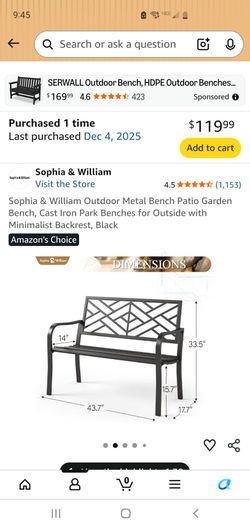 Sophia and William outdoor metal bench- black