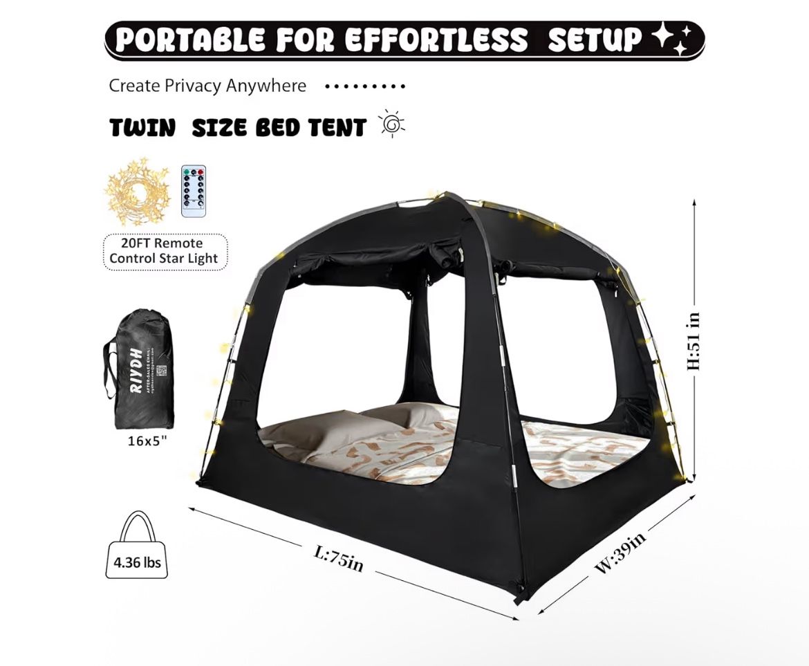 Bed Tent Bed Canopy Breathable 100% for Adult and Kids Light Reduction Sleeping Dream Tents Indoor Portable Big Space  4 Doors Twin