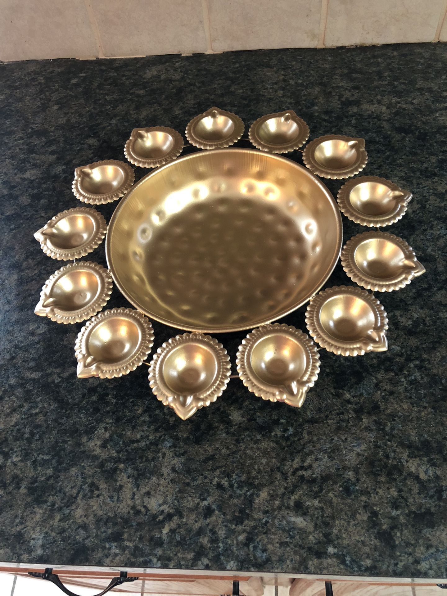 Diya Shape Decorative Urli Bowl For Home Metal 14” Gold Decorative Bowl - 14” Gold