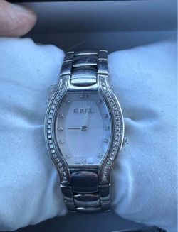 Ebel stainless steel ladies watch with diamonds and mother of pearl face