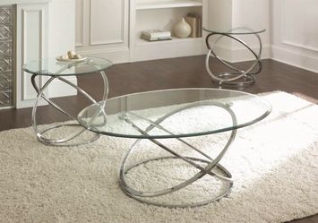Coffee Table and End Table Set -Glass Top Chrome legs