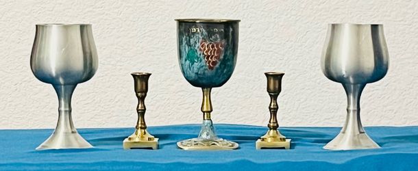 vintage Judaica set includes cups and candle holders