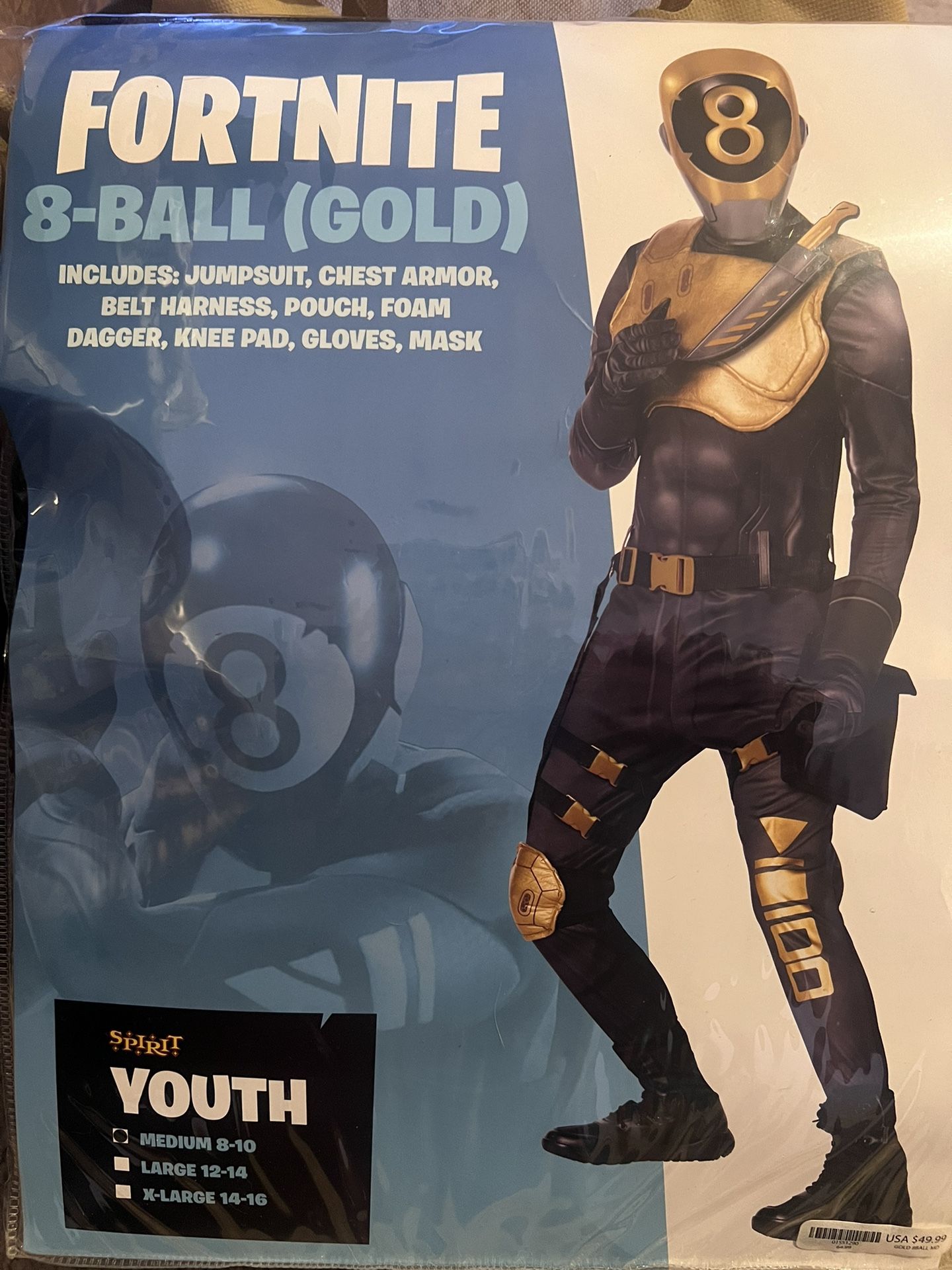 Fortnite 8-Ball Gold Halloween Costume- Youth Medium (8-10)