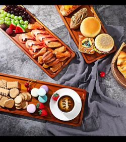 16.7" New 5 Pack Acacia Wood Serving Trays Rectangular Charcuterie