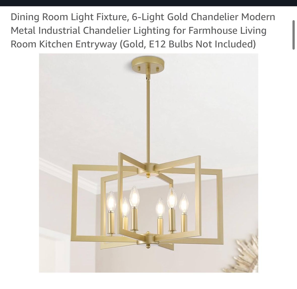 Dining Room Light Fixture, 6-Light Gold Chandelier Modern Metal