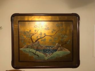 Framed Asian-Style Landscape Oil Painting