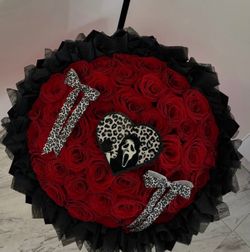 Large Red Rose Bouquet with Gothic Accents