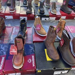 WOLVERINE WORK BOOTS STEEL TOE AND NON STEEL SIZES FROM $70 To $100 DEPENDING ON THE STYLE 