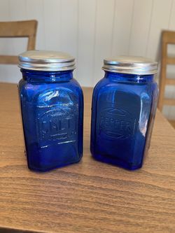 Large Vintage Cobalt Blue Glass Salt and Pepper Shakers