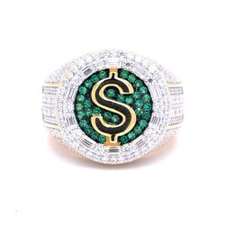 925 Sterling Silver Gold Plated Moissanite Dollar Sign Ring 11.00g 3CTW Size 10 216076/5
