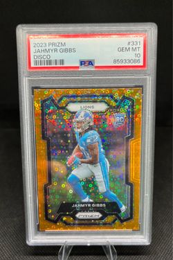 Jahmyr Gibbs 2023 Panini Prizm Orange Disco Prizm (RC) #331 Lions PSA 10