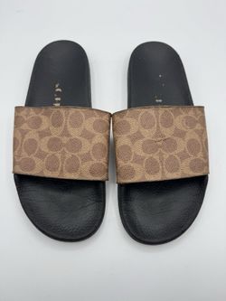 Coach Signature C Logo Men's Slide Sandals Size 10 Brown Black