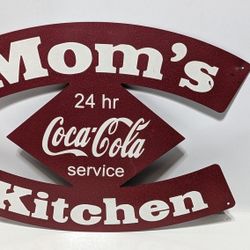 Vintage Coca Cola Moms Kitchen Sign Metal 24 Hour Diner Decor Wall Art 11x15

