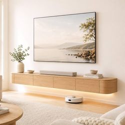 95in Floating TV Stand with LED Light Modern Wall Mounted Entertainment Center for TVs Black/White Media TV Console for Living Room