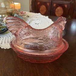 Longaberger Company Pink Glass Hen