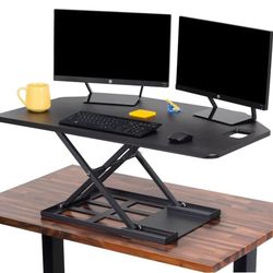 Stand Steady X-Elite Pro, Premier Corner Standing Height Adjustable Desk Converter w Monitor Lift For Cubicles and L-Shaped Desks, XL Retail  $300