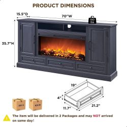 Farmhouse Fireplace TV Stand for 80 Inch TV, Entertainment Center - Black