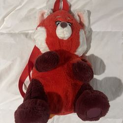 Plush character backpack of Mei Lee's red panda 