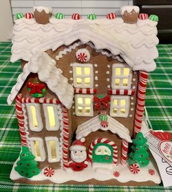 Peppermint Square Lighted Gingerbread House