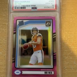 2024 Panini Donruss Rated Rookie Bo Nix#369 Optic Preview Pink Prizm (RC) PSA 10