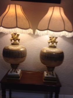 Vintage set of 2 table lamps, beautiful unique angels style!! Total 36 inches tall. (Pair for $270.00  Or one for $140.00)