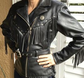 Harley Davidson Small Vtg Border Hawk Fringe Leather Jacket