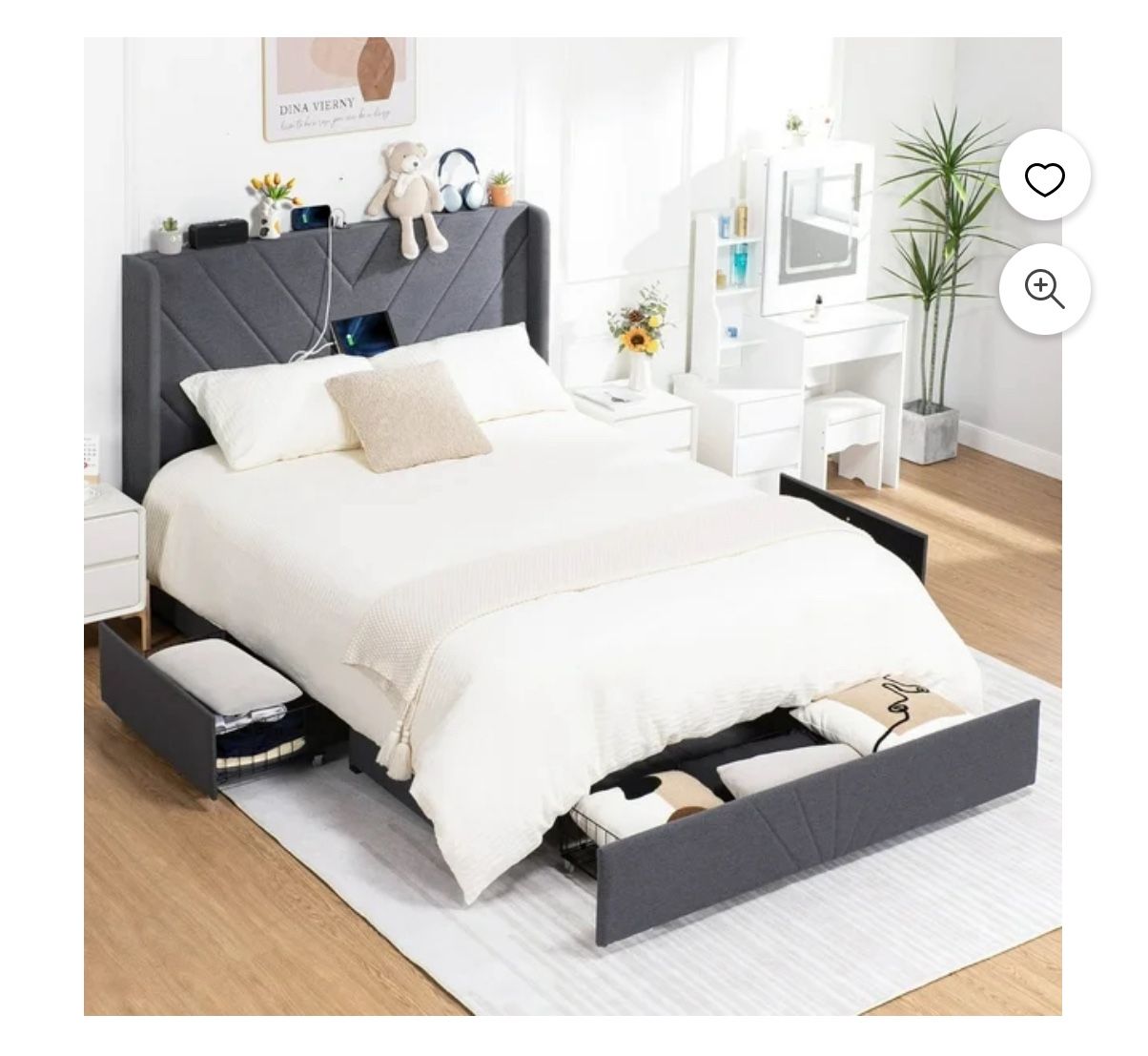 NEW Bed Frame Queen Size DARK GREY
