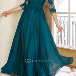 New Teal Chiffon/Lace Evening Gown