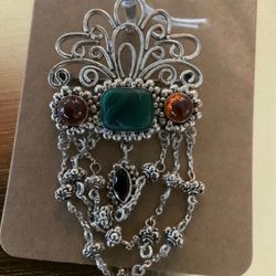 Sterling Silver Pendant With Genuine Gem Stones