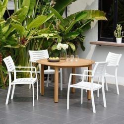 BRAND NEW 5 Pieces Teak Finish 100% FSC Certified Hardwood With Aluminum Chairs Dining Set | Ideal Furniture Set For Outdoor