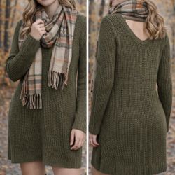 Charlotte Russe Olive Green Knit Sweater Dress Medium