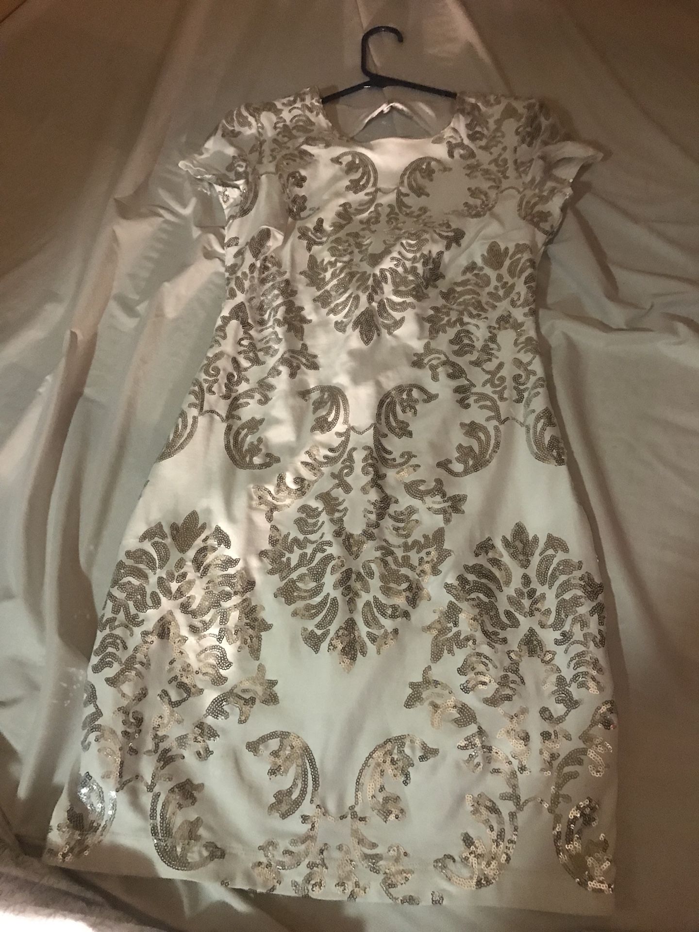 White with silver intricate design