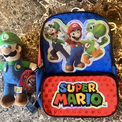 Brand New Nintendo Mario backpack & Luigi plush stuffed animal 
