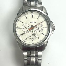 Citizen AG8340-58A Men's Dress Chronograph Beige Dial Quartz Silver Steel Watch