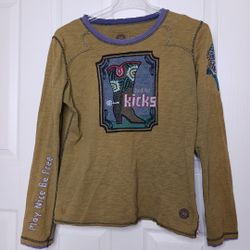 Double D Ranch Xl  T-shirt Top Long Sleeve Embroidered Cowgirl  Boot Western Cou