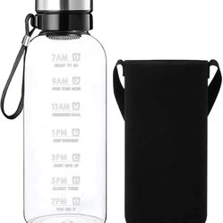 64 OZ Glass Water Bottle - Large Resuable Borosilicate Wide Mouth Glass Drinking Bottles With Time M