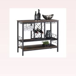 Wine Rack Table with Glass Holder Vintage Industrial Wine Bar Cabinet Free Stand
