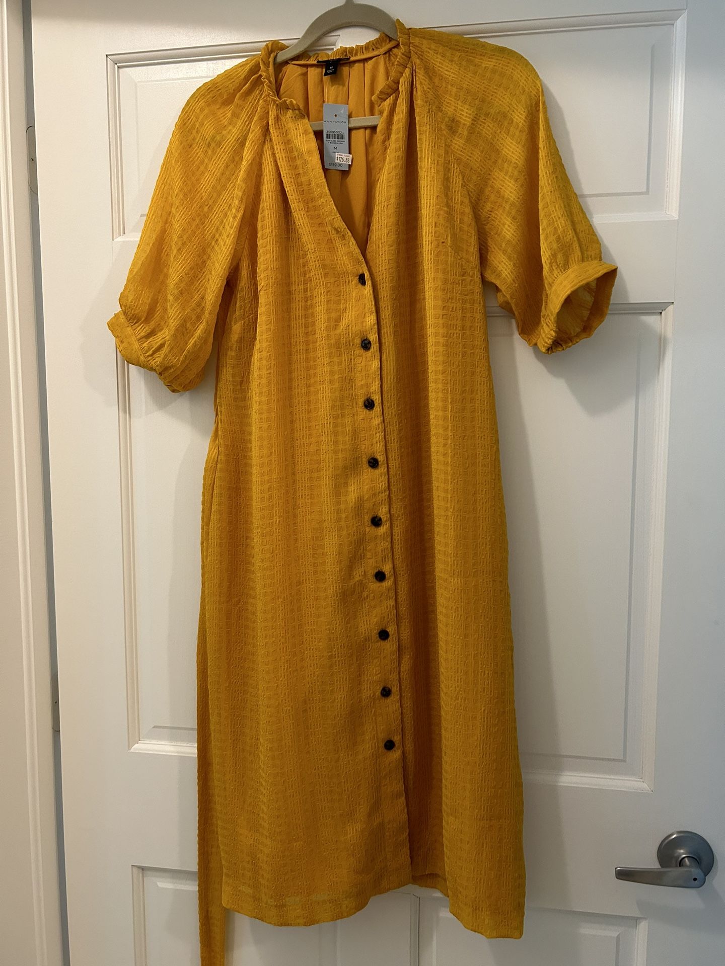 Ann Taylor shirt yellow dress belted, Petite M
