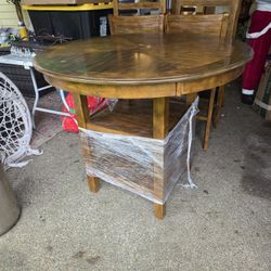 Bar Height Table - 4 Leather Chairs