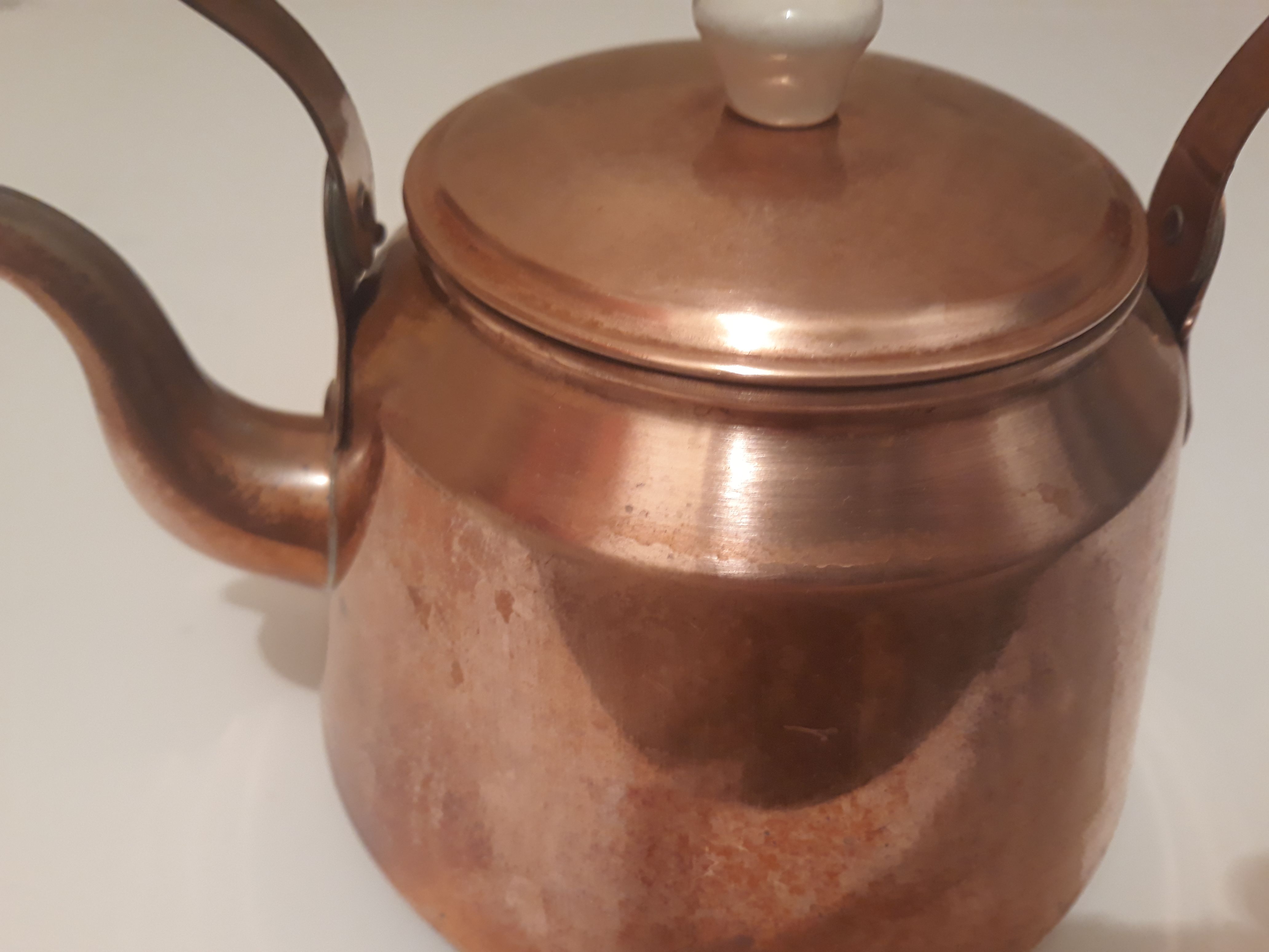 Vintage Metal Copper and Brass Tea Pot, Tea Kettle, 9" x 8", Kitchen Decor, Shelf Display, This Can Be Shined Up Even More