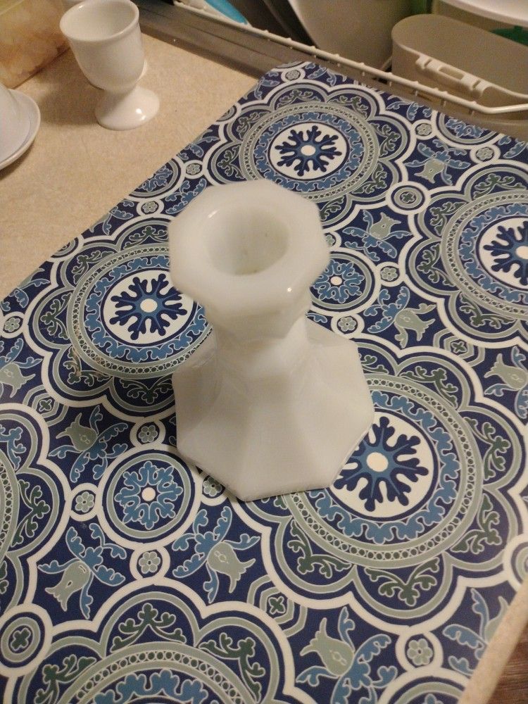 One Milk Glass Candle Holder 5"