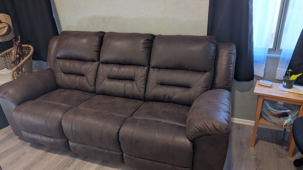 Brown Recliner Couch, 3 Seats