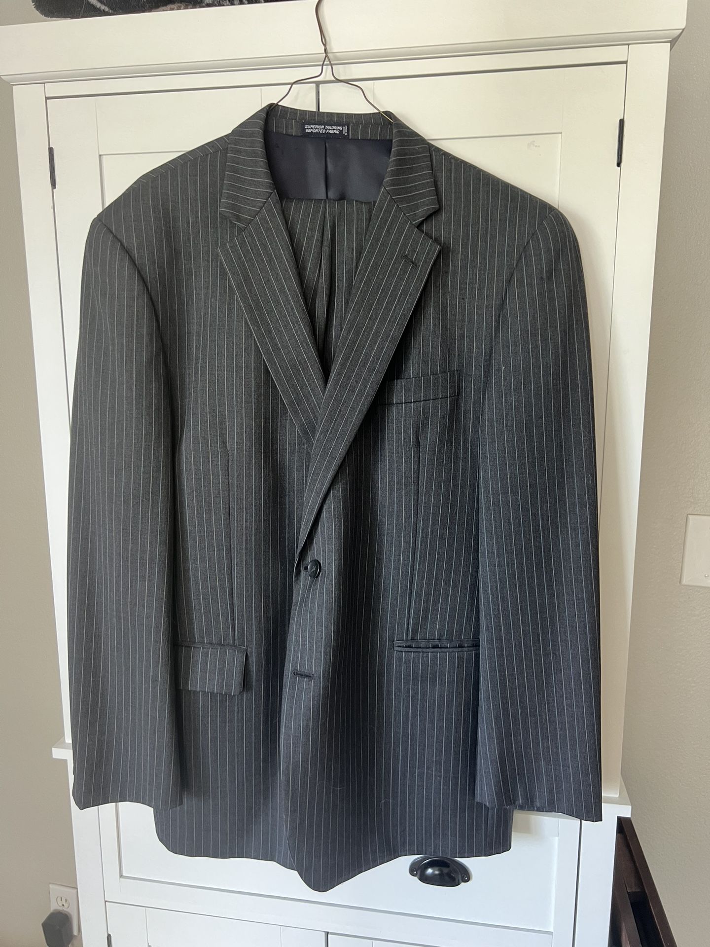 NAUTICA Men’s Pinstripe Suit – 2 Piece (Tailored 44R Jacket, Hemmed Pants)