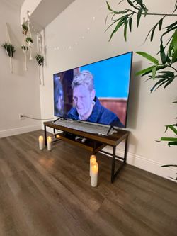 Modern Industrial TV Stand - Dark Wood & Black Metal (Excellent Condition)