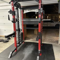 PRO SERIES Ultimate 3-1 Half Rack Functional Trainer w/Smith Machine Bar | 400lb Stack | Gym Equipment | Fitness | Commercial | Squat Rack 