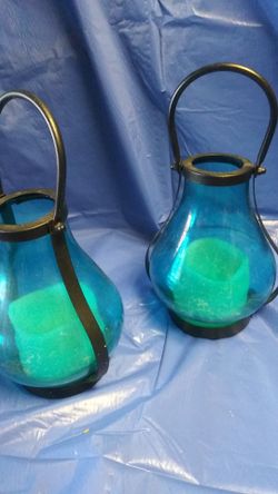 Teal lanterns with light up candles