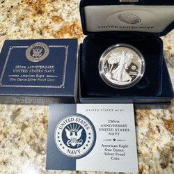 2025 S American Silver Eagle Proof NAVY Privy W/box And COA