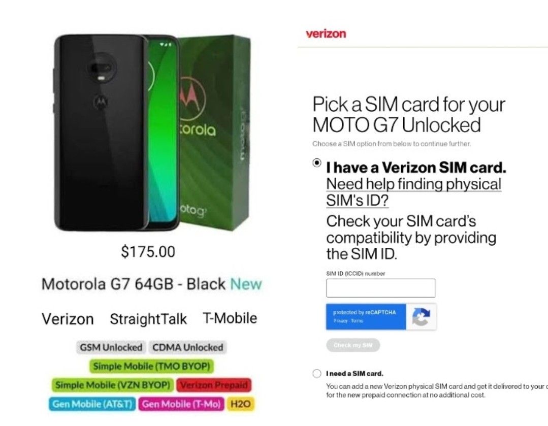 Verizon Motorola G7 LTE 64GB Global Unlocked T Mobile/AT&T/Boost
