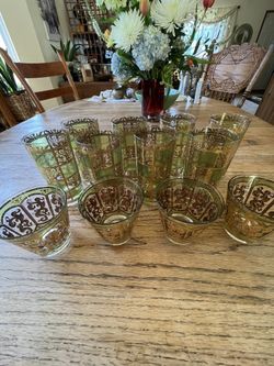 MCM Vintage Green & Gold Drinking Glasses 1960s Art Deco Georges Briard ?  for Sale in Federal Way, WA - OfferUp