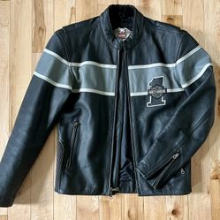 HARLEY DAVIDSON VICTORY LANE RACING BLACK LEATHER JACKET Men’s size Small